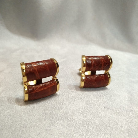Loewe Brown leather earrings croc effect - The Hirst Collection