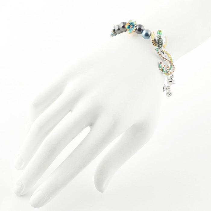 SALE Bill Skinner Bird of Paradise Bracelet Silver Pearl Green Enamel Crystal - The Hirst Collection