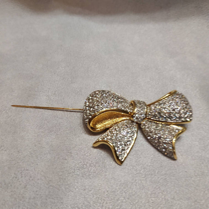Vintage Swarovski bow brooch crystal gold plated - The Hirst Collection