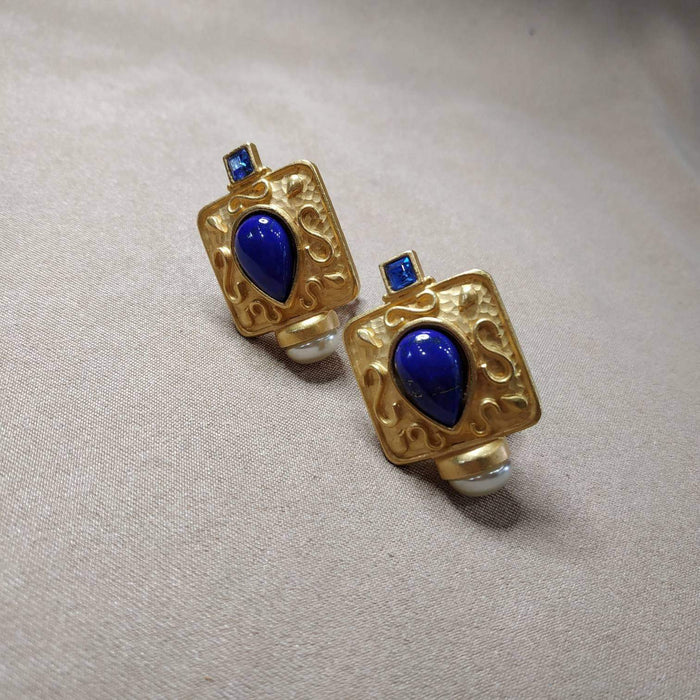 Lapis Lazuli Clip On earrings by Rima Ariss in gold plate - The Hirst Collection