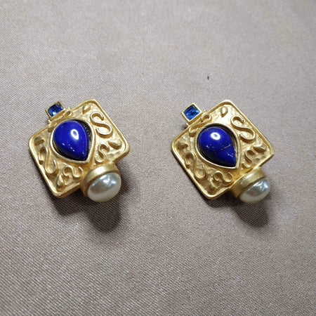 Lapis Lazuli Clip On earrings by Rima Ariss in gold plate - The Hirst Collection
