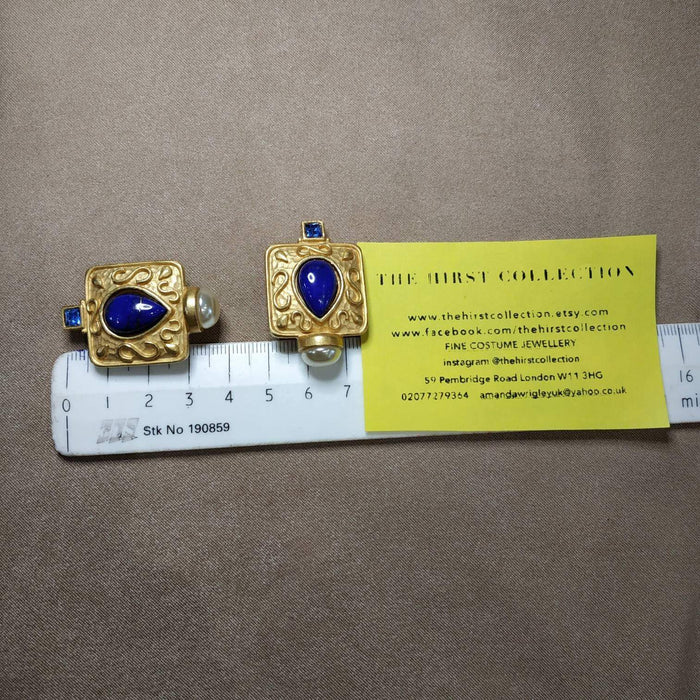 Lapis Lazuli Clip On earrings by Rima Ariss in gold plate - The Hirst Collection