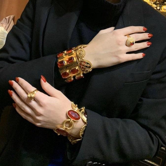 YSL vintage Gold Red Glass Yves Saint Laurent link Bracelet - The Hirst Collection