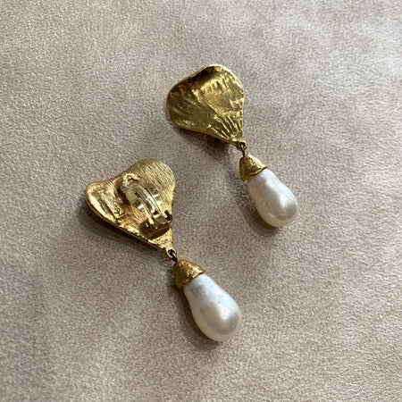 YSL gold pearl drop clip on earring - The Hirst Collection