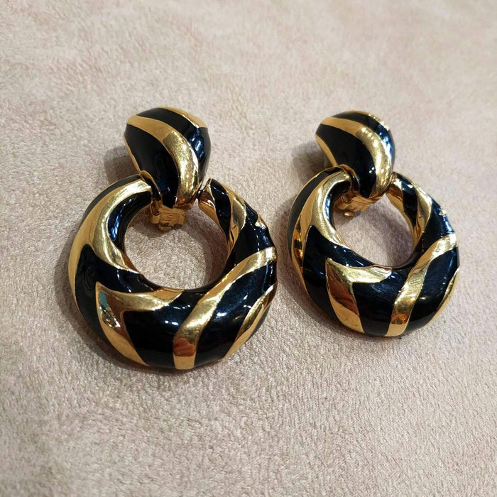 Black Gold Enamel Ciner Earrings - The Hirst Collection