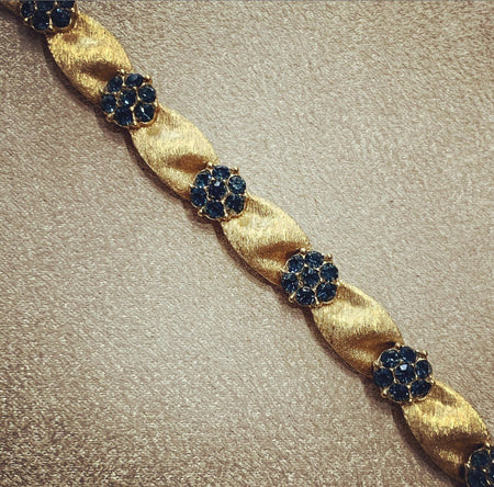 Trifari vintage sapphire blue crystal flower bracelet gold plated - The Hirst Collection