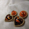 Vintage Heart Earrings by Rima Ariss Clip On Orange/Amber Leopard - The Hirst Collection