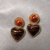 Vintage Heart Earrings by Rima Ariss Clip On Orange/Amber Leopard - The Hirst Collection