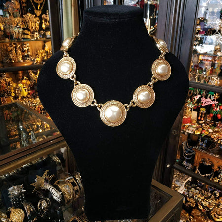 David Grau Vintage statement gold pearl necklace - The Hirst Collection