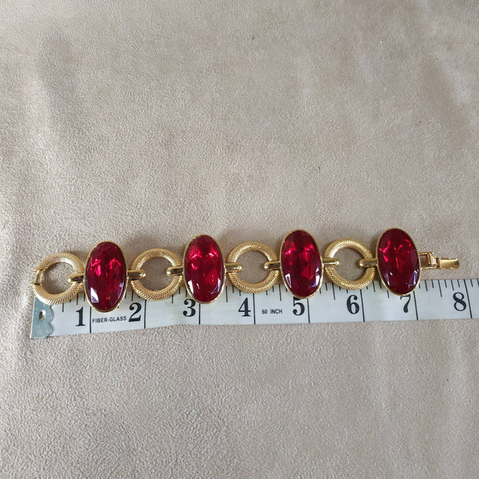 YSL vintage Gold Red Glass Yves Saint Laurent link Bracelet - The Hirst Collection