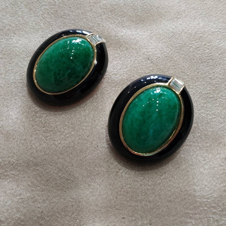 Ciner Vintage Earrings Green / black  Clip On - The Hirst Collection
