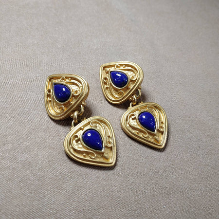 Lapis Lazuli Clip On Drop earrings by Rima Ariss in gold plate tear drop - The Hirst Collection