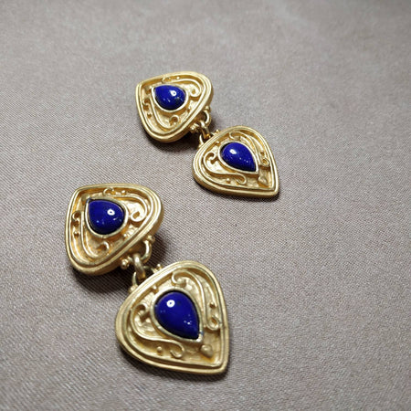 Lapis Lazuli Clip On Drop earrings by Rima Ariss in gold plate - The Hirst Collection