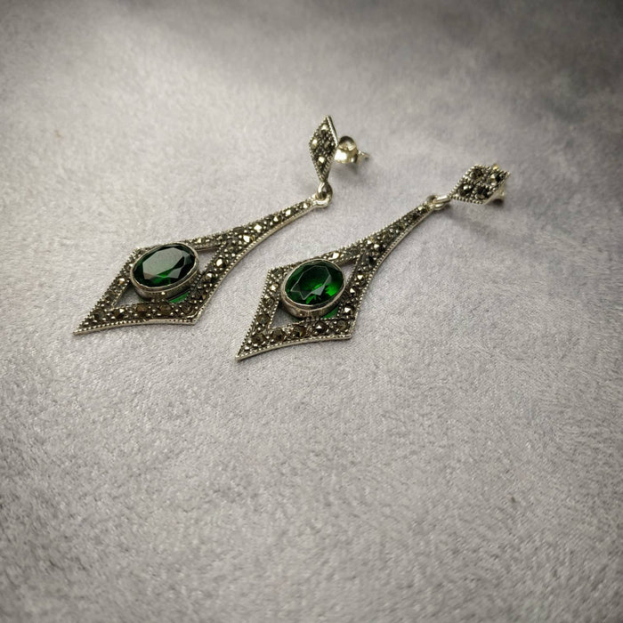 Emerald Green Art Deco Spear Earrings - The Hirst Collection