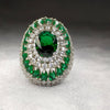 Big Art Deco Ring Emerald Green silver - The Hirst Collection