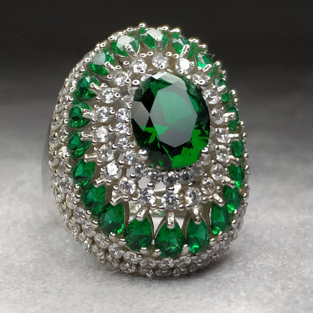 Big Art Deco Ring Emerald Green silver - The Hirst Collection