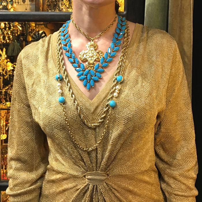 Oscar De La Renta Turquoise Blue Statement Necklace - The Hirst Collection