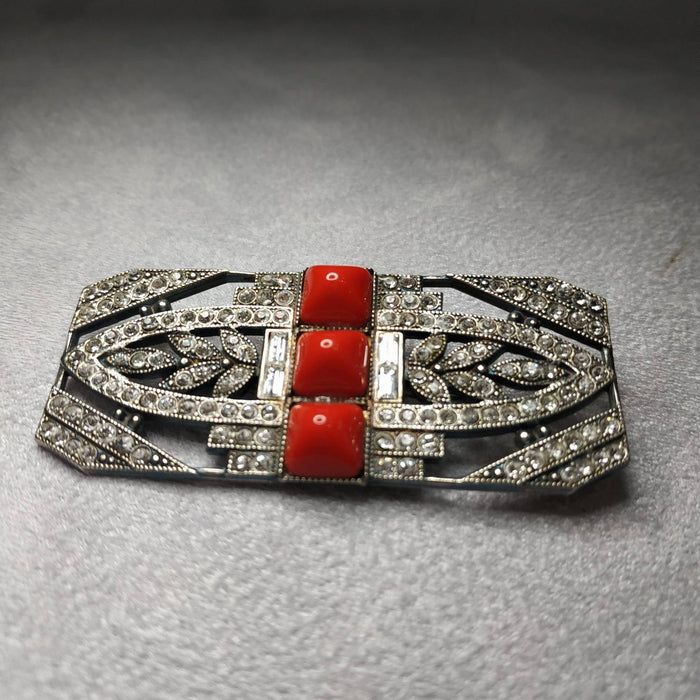 Art deco style red silver brooch - The Hirst Collection