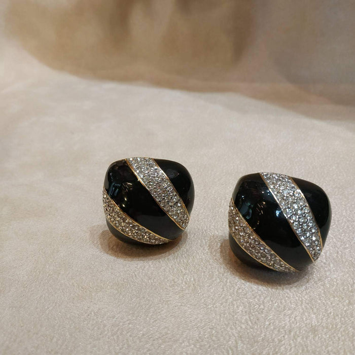 Black Enamel Ciner Clip On Earrings - The Hirst Collection