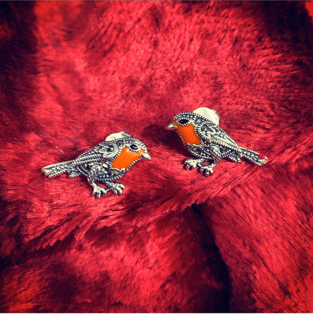 Robin earrings silver Marcasite enamel - The Hirst Collection