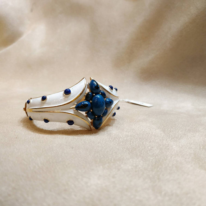 Trifari white enamel Lapis blue clamper bangle - The Hirst Collection