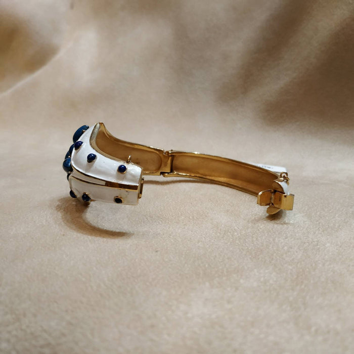 Trifari white enamel Lapis blue clamper bangle - The Hirst Collection