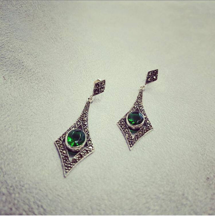 Emerald Green Art Deco Spear Earrings - The Hirst Collection