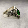 Art Deco Ring Silver Emerald Green Marcasite wishbone - The Hirst Collection