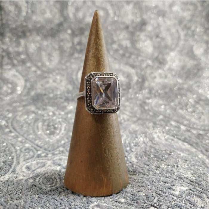 Crystal Queen solitaire silver Marcasite ring - The Hirst Collection