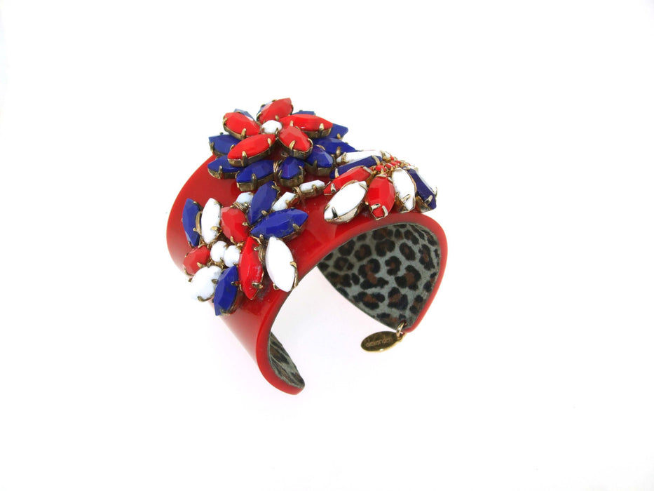 Vintage Red White Blue Bracelet Vintage Glass Cuff by Katherine Alexander - The Hirst Collection
