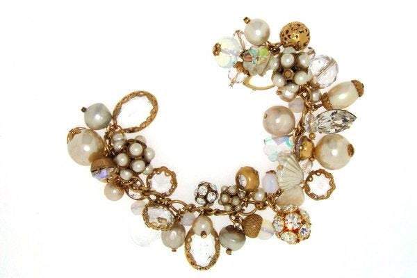 Askew London Charm Bracelet Gold Plated Vintage Glass Crystal Signed - The Hirst Collection