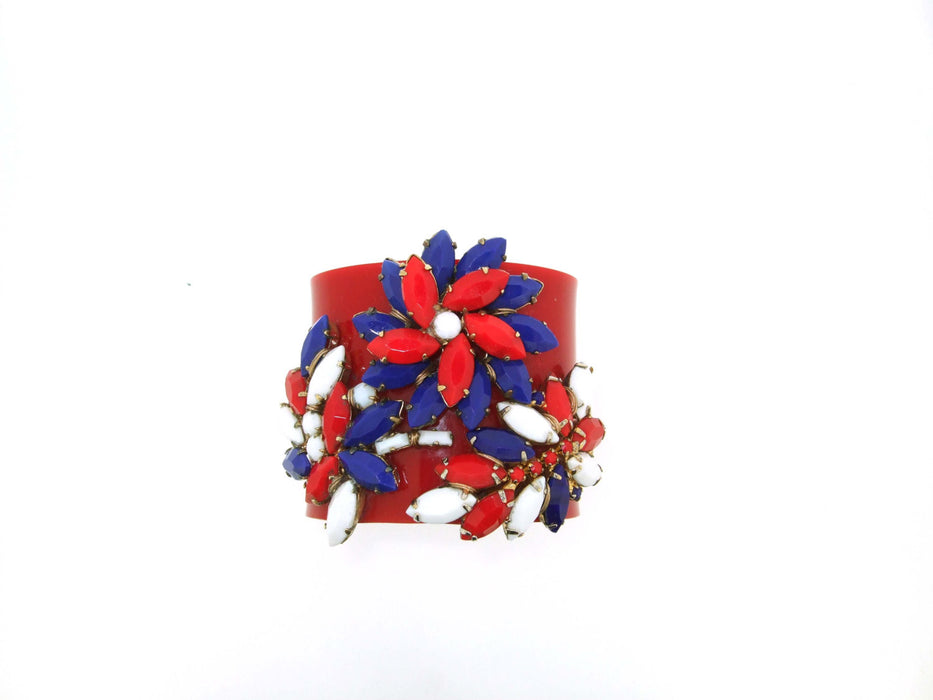 Vintage Red White Blue Bracelet Vintage Glass Cuff by Katherine Alexander - The Hirst Collection