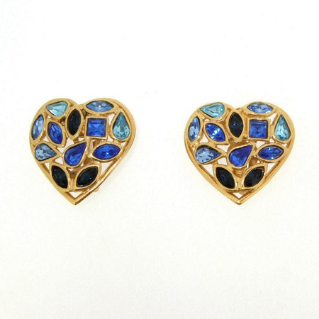 Vintage YSL Earrings Yves Saint Laurent Blue Crystal Clip On - The Hirst Collection