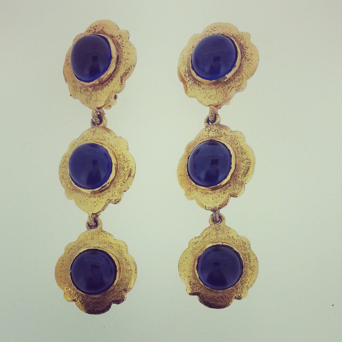Rare Chanel Earrings Vintage Couture Statement Clip-on Sapphire Blue Earrings - The Hirst Collection