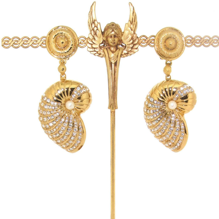 Glass Pearl & Crystal Shell Chandelier Clip On Earrings - The Hirst Collection