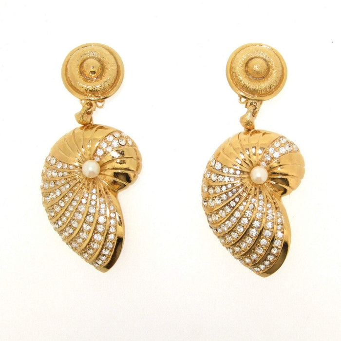 Glass Pearl & Crystal Shell Chandelier Clip On Earrings - The Hirst Collection