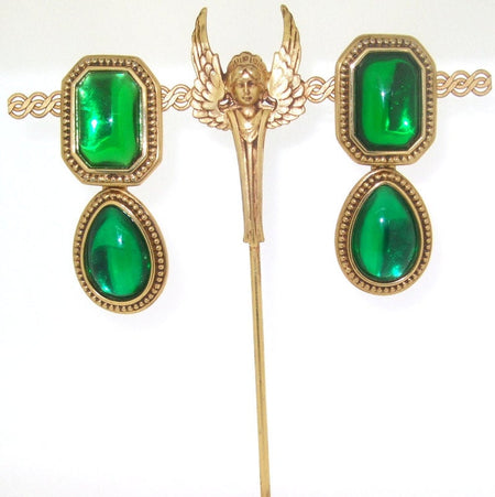 Vintage YSL Earrings Yves Saint Laurent Statement Large green gold clip-on - The Hirst Collection