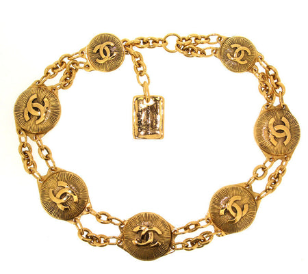 Vintage 1980s Chanel Necklace gold CC disc - The Hirst Collection