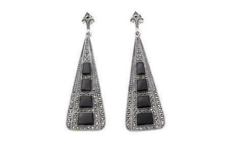 Art Deco Style Black Onyx Triangle Earrings - The Hirst Collection