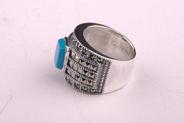 Art Deco Ring Silver Turquoise Marcasite - The Hirst Collection