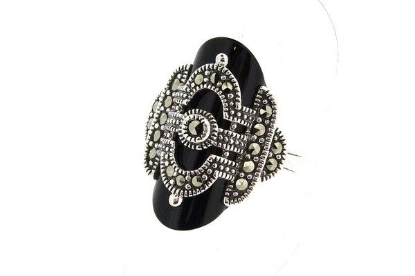 Art Deco Ring with Black Onyx and Marcasite detail - The Hirst Collection