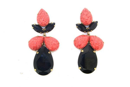 Coral and Black earrings  Glass and Crystal Chandelier Pierced by Frangos - The Hirst Collection