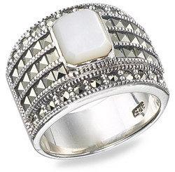 Art Deco Style Ring with Luther of pearl and square Marcasite - The Hirst Collection