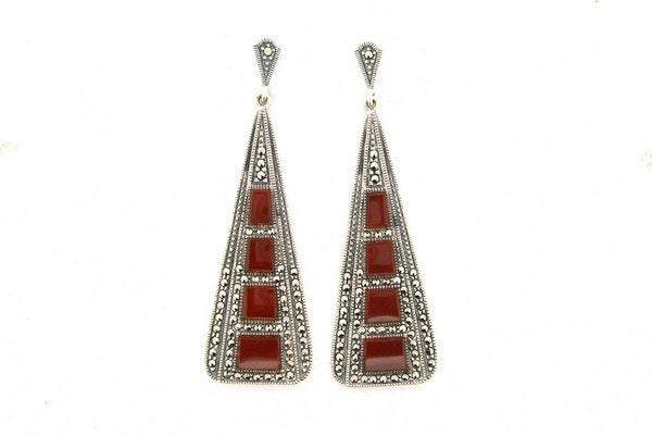 Art Deco Earrings Silver Carnelian - The Hirst Collection