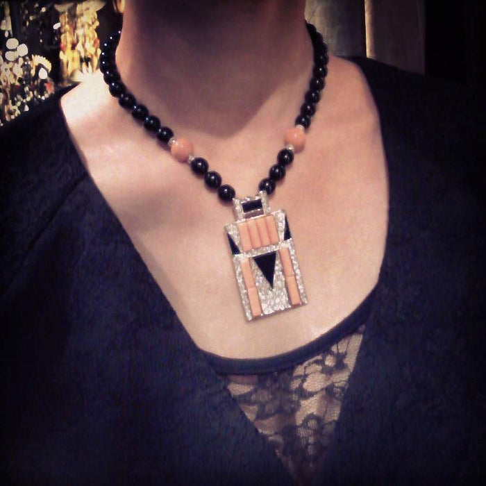 Art Deco Necklace by Kenneth Jay Lane Coral Black KJL - The Hirst Collection