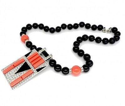 Art Deco Necklace by Kenneth Jay Lane Coral Black KJL - The Hirst Collection