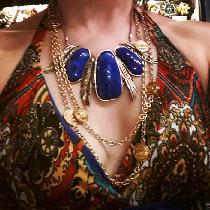 Lapis Blue Necklace Statement Feathers - The Hirst Collection