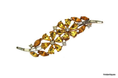 Vintage Trifari Brooch Yellow Crystal Pin - The Hirst Collection