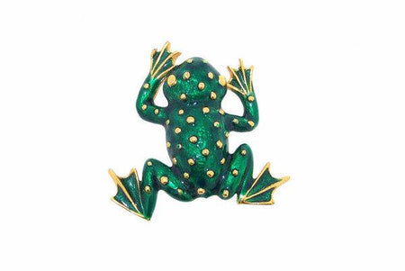 Green and Gold Frog Brooch Pin by Sardi Green Enamel - The Hirst Collection