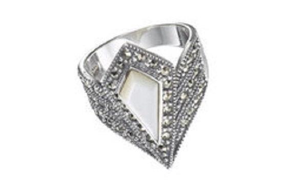 Art Deco Mother of Pearl silver Marcasite  spear ring - The Hirst Collection